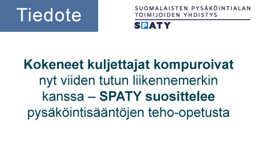 Featured image for “Kokeneet kuljettajat kompuroivat nyt viiden tutun liikennemerkin kanssa – SPATY suosittelee pysäköintisääntöjen teho-opetusta”